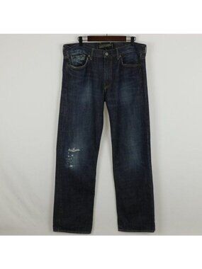 Lucky Brand Men's Size 33 Regular Blue 100% Cotton Straight Leg Distressed Jeans